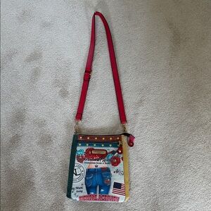 Nicole Lee Multicolor Crossbody Bag with Red Strap